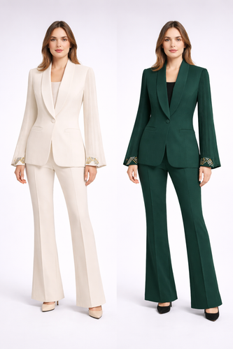 کت و شلوار زنانه مجلسی دمپا گشاد با آستین پلیسه