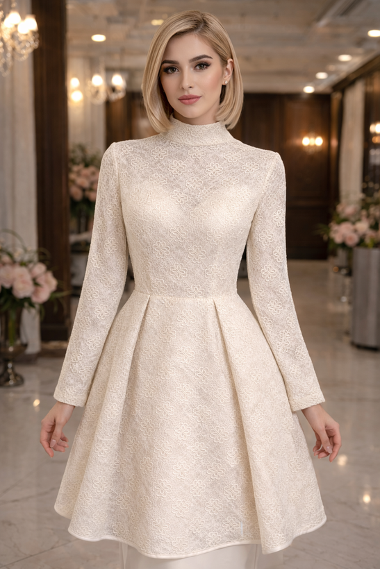 پیراهن مجلسی عروسکی/دانتل یقه ایستاده/شیک و پوشیده