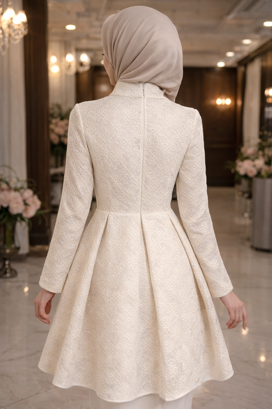 پیراهن مجلسی عروسکی/دانتل یقه ایستاده/شیک و پوشیده