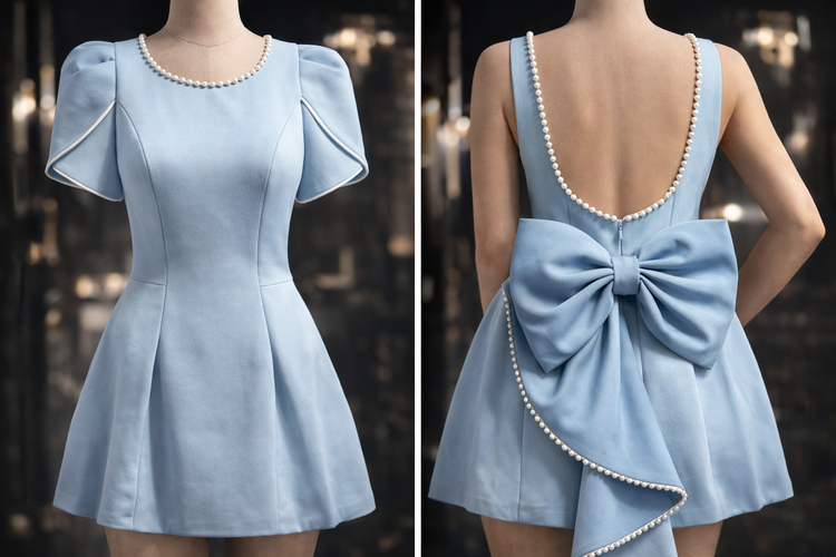 پیراهن مجلسی زنانه یقه مرواریدی پشت باز