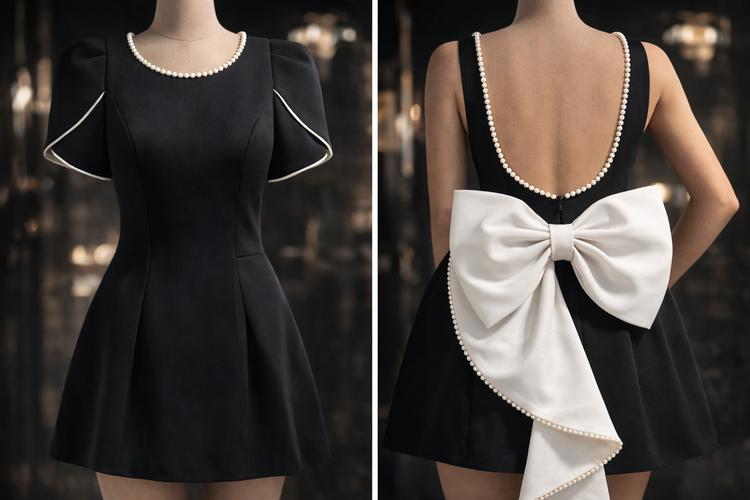 پیراهن مجلسی زنانه یقه مرواریدی پشت باز